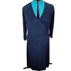 Vintage 90s Black Faux Wrap Midi Dress Women 1X